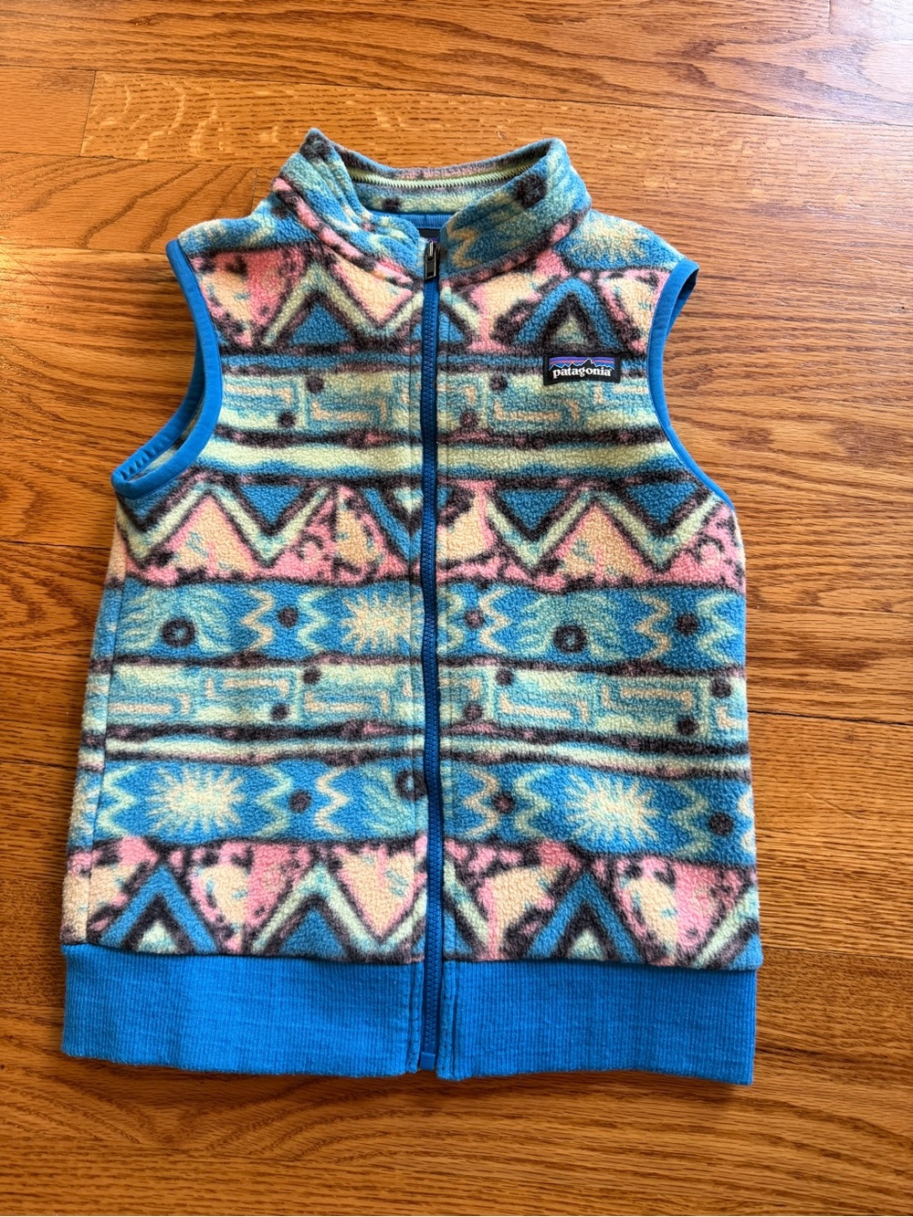 Patagonia Kids Blue & Pink Geometric Fleece Vest
